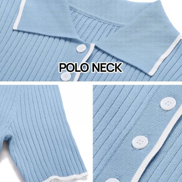 AMAZON - MEROKEETY | Ribbed Knit Polo Button Dress | Sky Blue | Size L | NWT - Picture 6 of 10